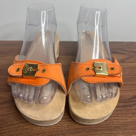 VTG Dr. Scholl’s The Original Wood Sole Sz 6 Orange Sandals Y2K Made in Italy - Picture 2 of 14